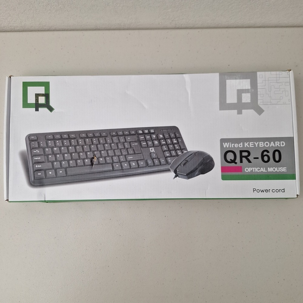 QR Computers Wired Keyboard & Optical Mouse Set QR-60 NEW, Open Box